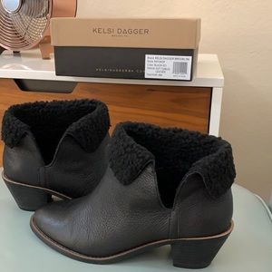 Kelsi dagger faux fur black leather booties